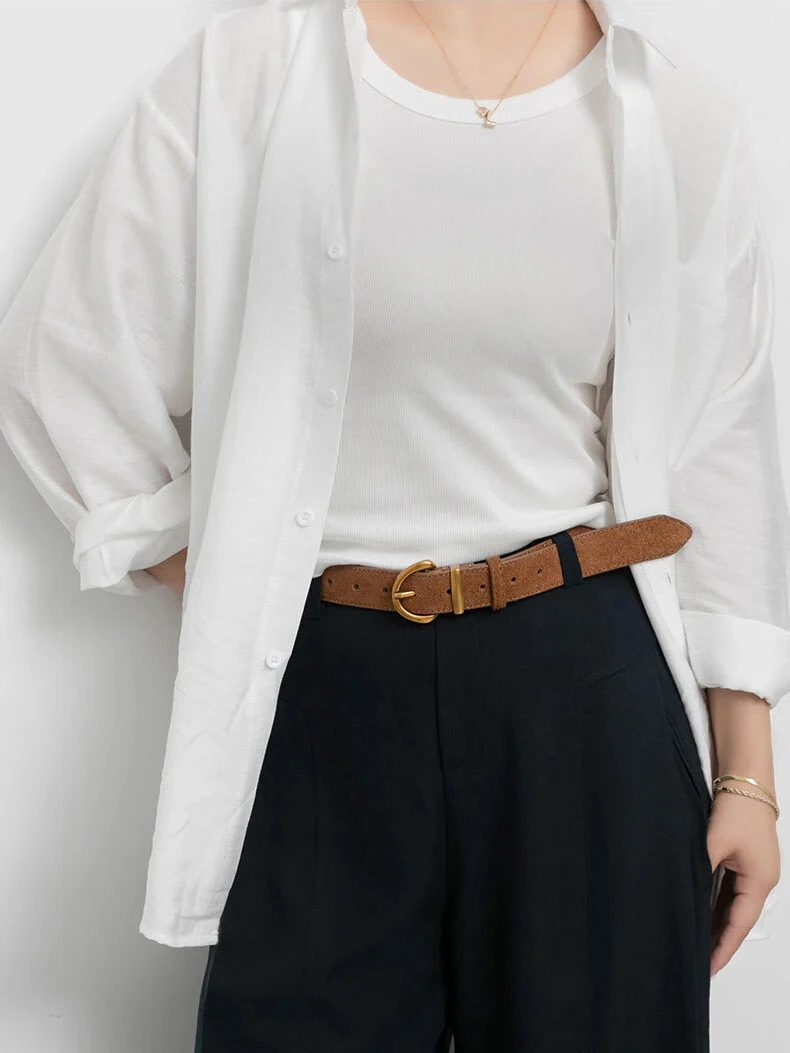 合金バックル付きレディーススエードベルト、レトロインスタイルワイドベルト、ジーンズドレスパンツ用の多用途ベルト