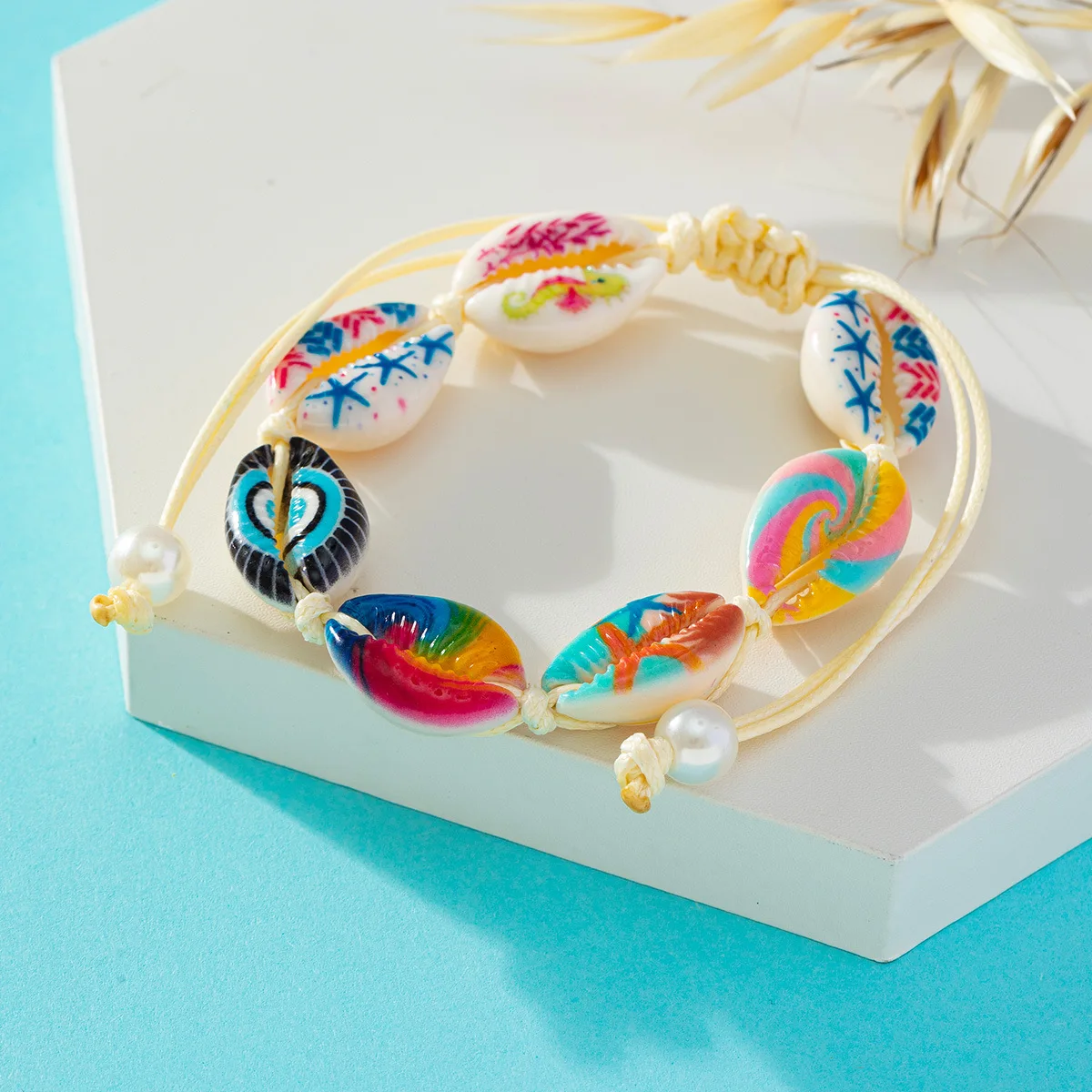 Black / White Rope Colorful Shell Bracelets For Women Summer Fashion Beach Adjustable Length Bracelets Accessories Girls
