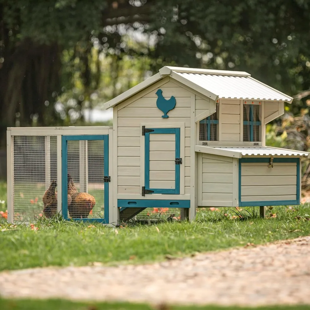 

74” Large Chicken Coops 4-6 Chickens,Chicken Coop Ramps and Nesting Box, House Poultry Cage Chicken Hutch (74 "L x 41"W x 43"H)