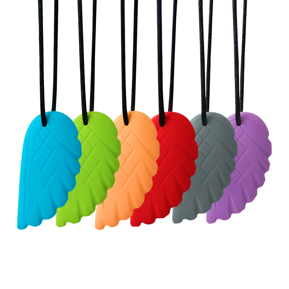 1/6pcs Kids Chicken Wing Shape Sensory Chew Necklaces Toy, Soft Silicone Textured Worry Stone Pendant for Stress Relief