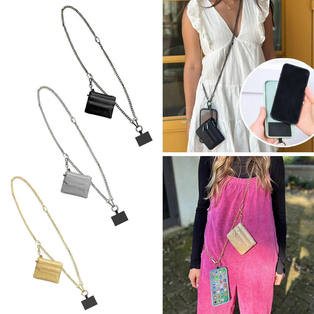 

Anti-lost Lanyard Phone Charm Holder Crossbody Shoulder Chain Bag Chain Hanging Neck Rope Bag Accessories With Zippered Wallet