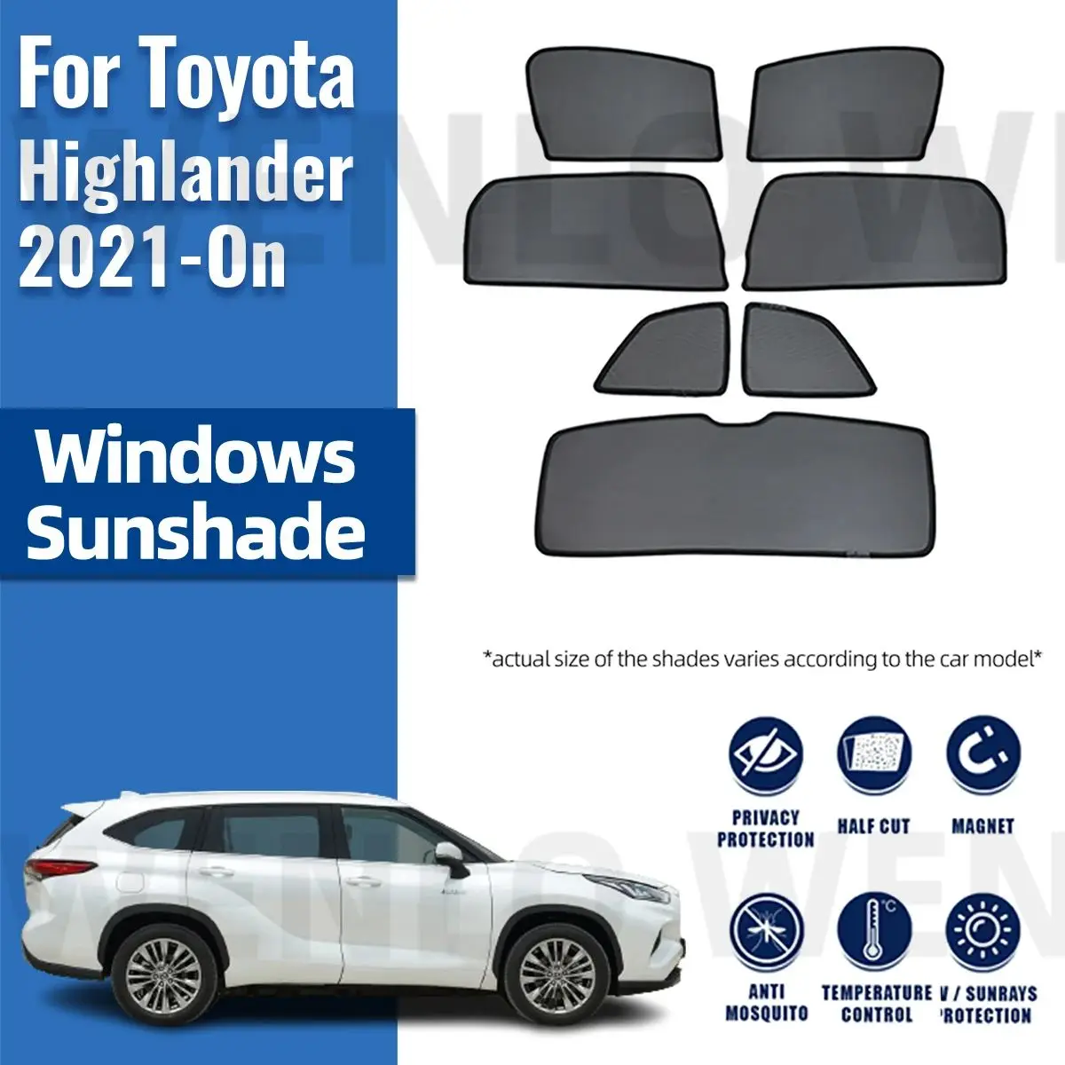 

For Toyota Highlander KLUGER U7 2024 2023 2022 2021 Magnetic Car Sunshade Front Windshield Curtain Rear Side Window Sun Shade