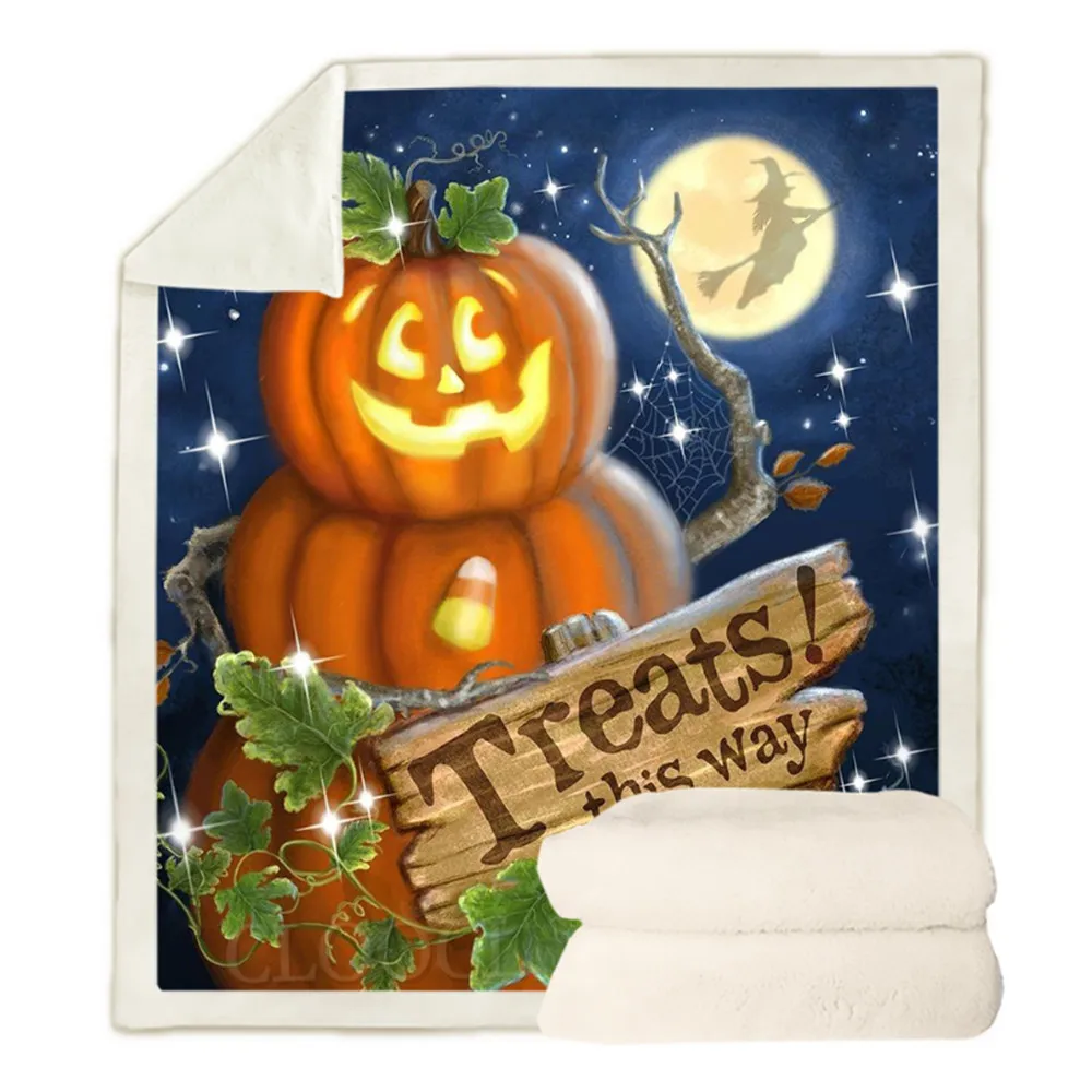 

CLOOCL Halloween Blankets Treats This Way Funny Jack O' Lanterns 3D Printed Throw Blanket Quilts for Bed Festival Gifts 75*100cm