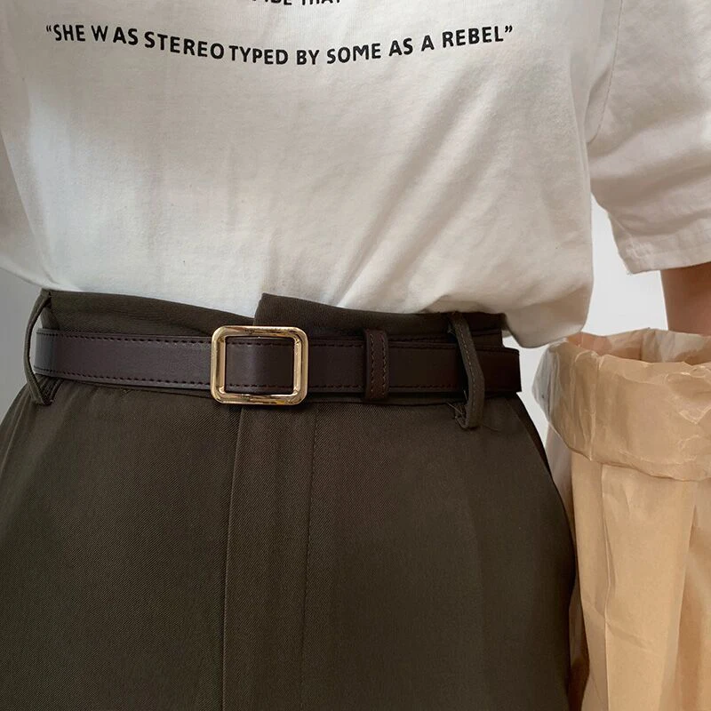 

PU Leather Belt For Women Square Buckle Pin Buckle Jeans Black Belt Chic Luxury Brand Ladies Vintage Strap Female Waistband