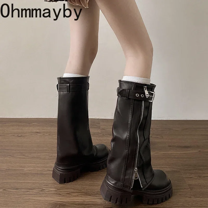 Chunky Knee High Boots Women Fashion Ladies Side Zippers Knight Long Boots 2024 New Autumn Winter Women's Shoes