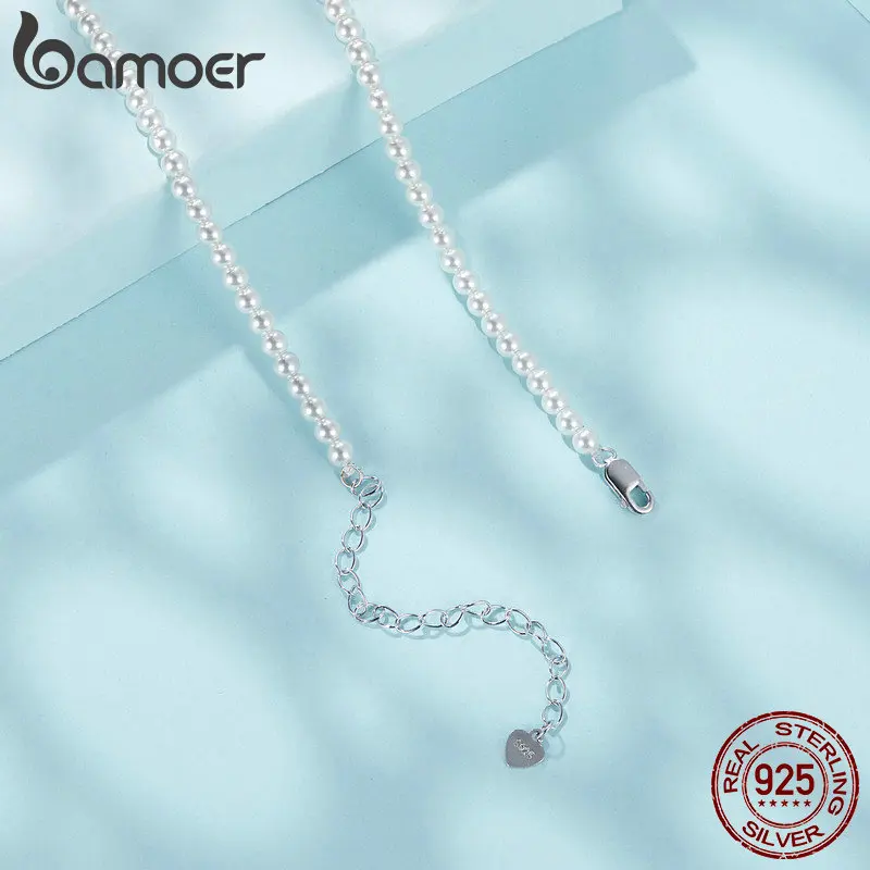 Women's 925 Sterling Silver Shell Pearl Beaded Necklace