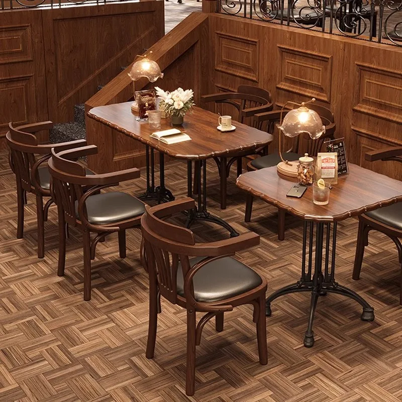 American Retro Solid Wood Rattan Business Dining Table And Chair Cafe Dessert Cake Baking Milk Tea Shop
