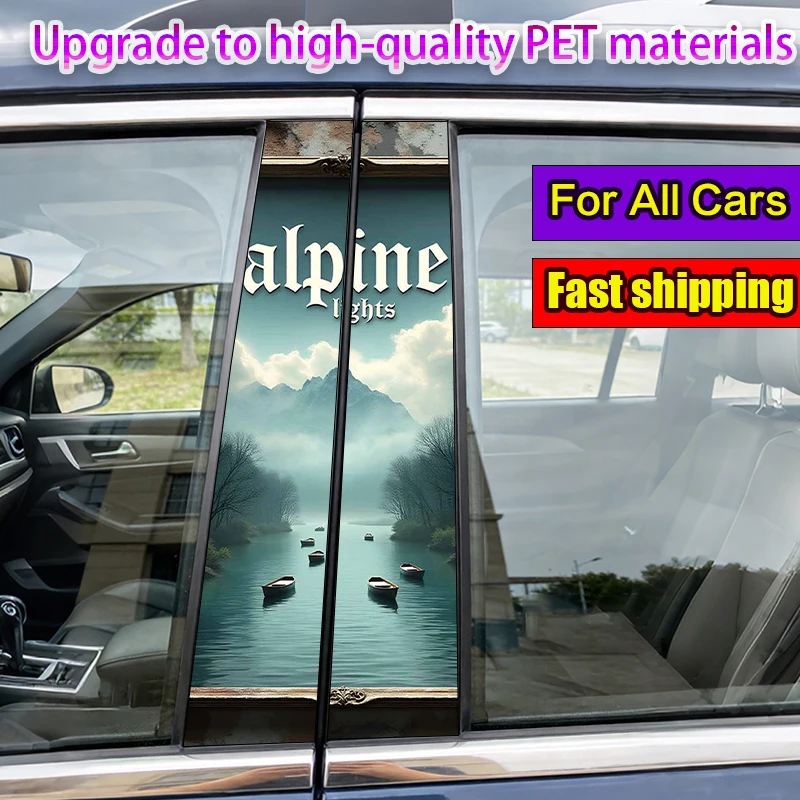 

2-Pack Car Pillar Stickers Blue landscape boat Vinyl Waterproof and Sunproof Protective Sticker
