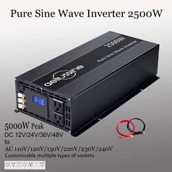 Falownik solarny 12V 220V 5000W Peak Pure Sine Wave Off Grid Power Converter 24V 36V 48V DC do 110V 120V 230V AC Wyświetlacz LCD