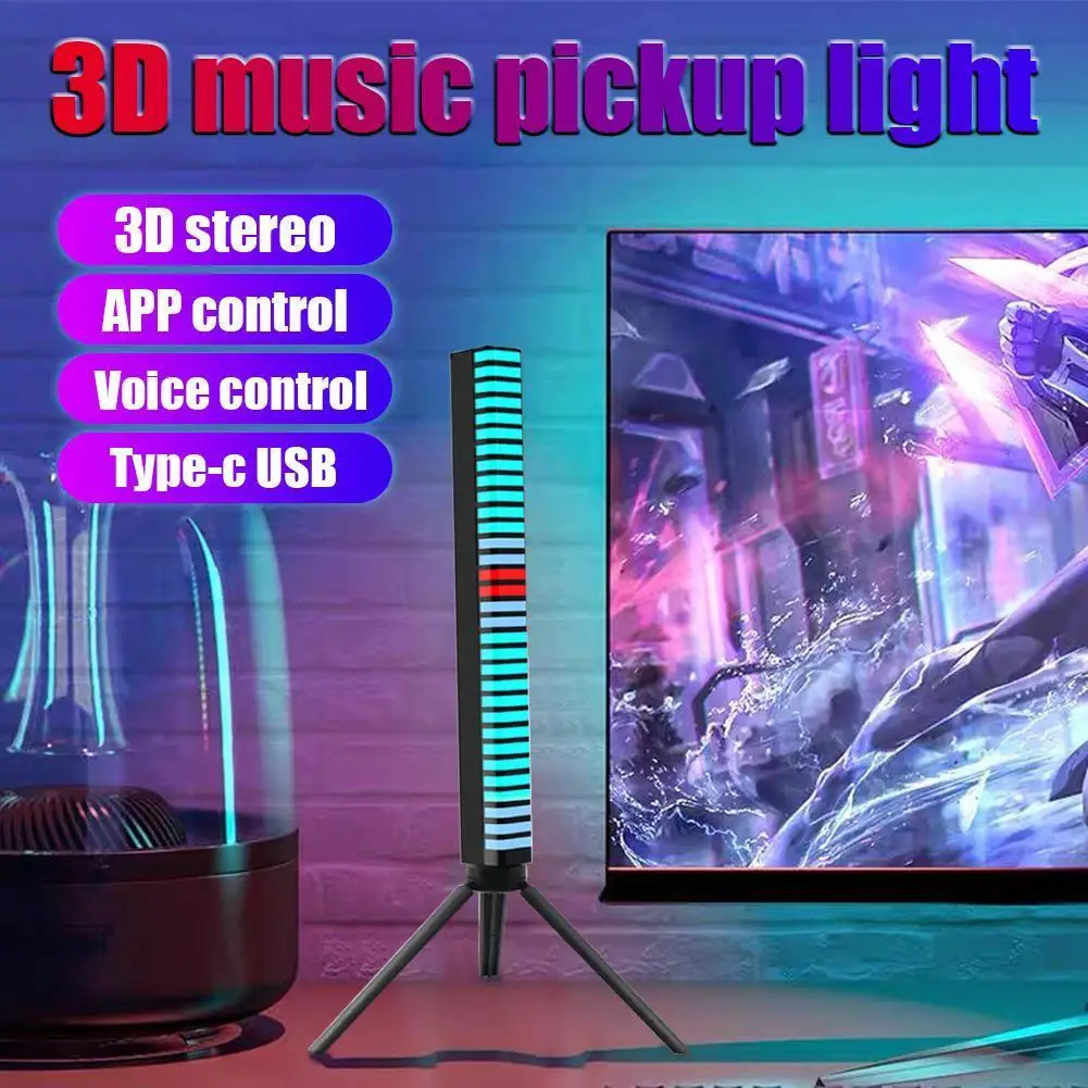 Tira de luces LED RGB, Control de sonido, luz de ritmo, 32 LED, barra de luz activada por voz, lámpara de ambiente musical RGB