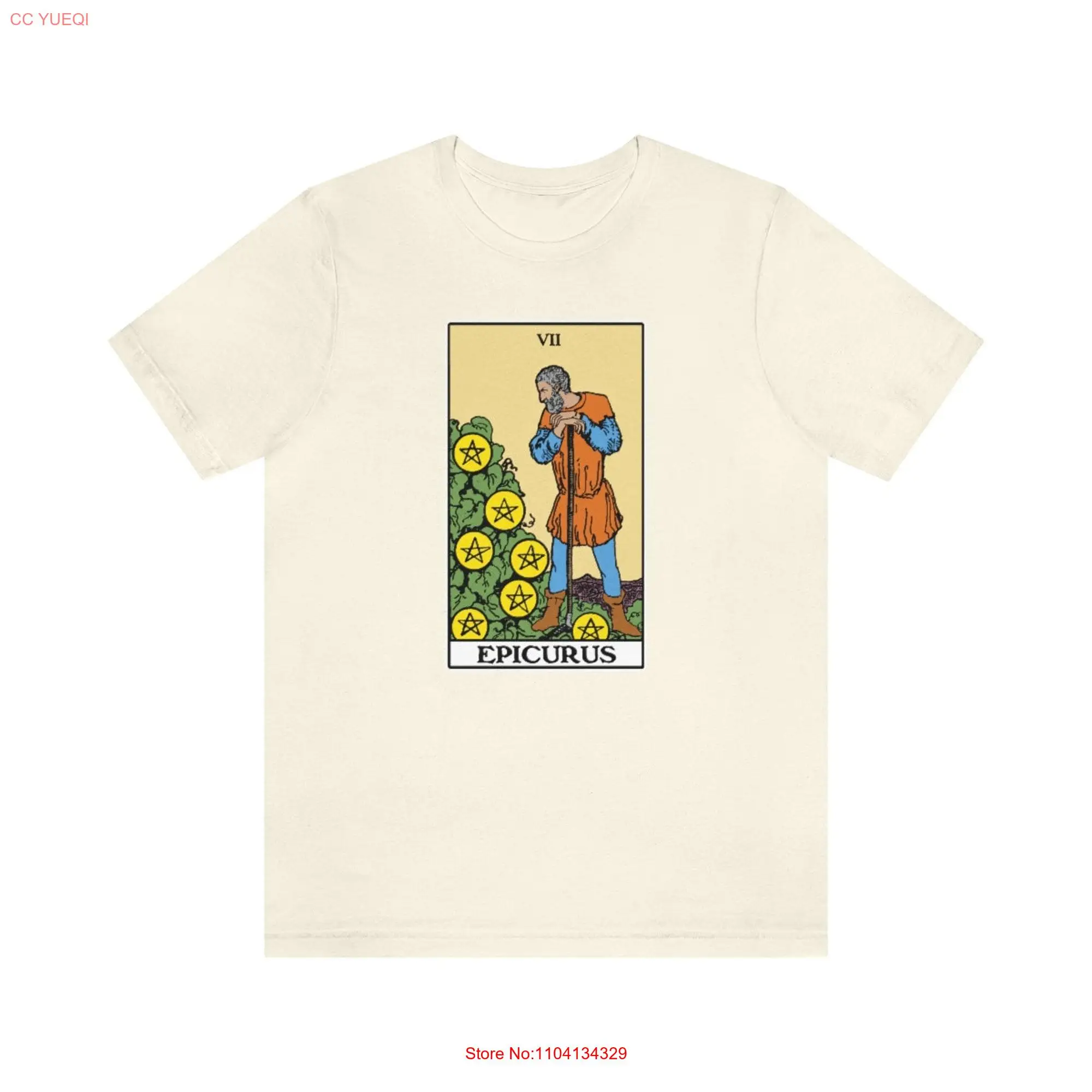 Epicurus Seven of Pentacles Tarot Philosophy T shirt long or short sleeves