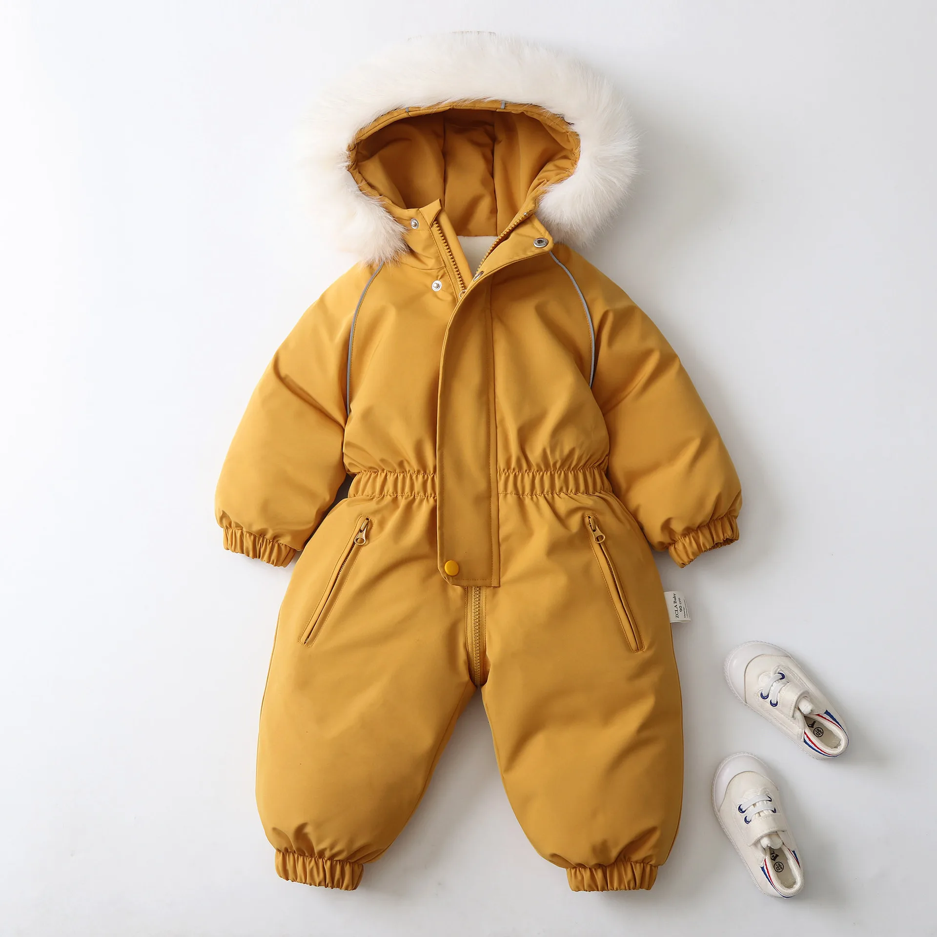 Kids Snowboard Clothing Winter Toddler Girl Snow Suit Solid Zipper Baby Boys Ski Suit Little Boys Fur Lining Hooded Parka