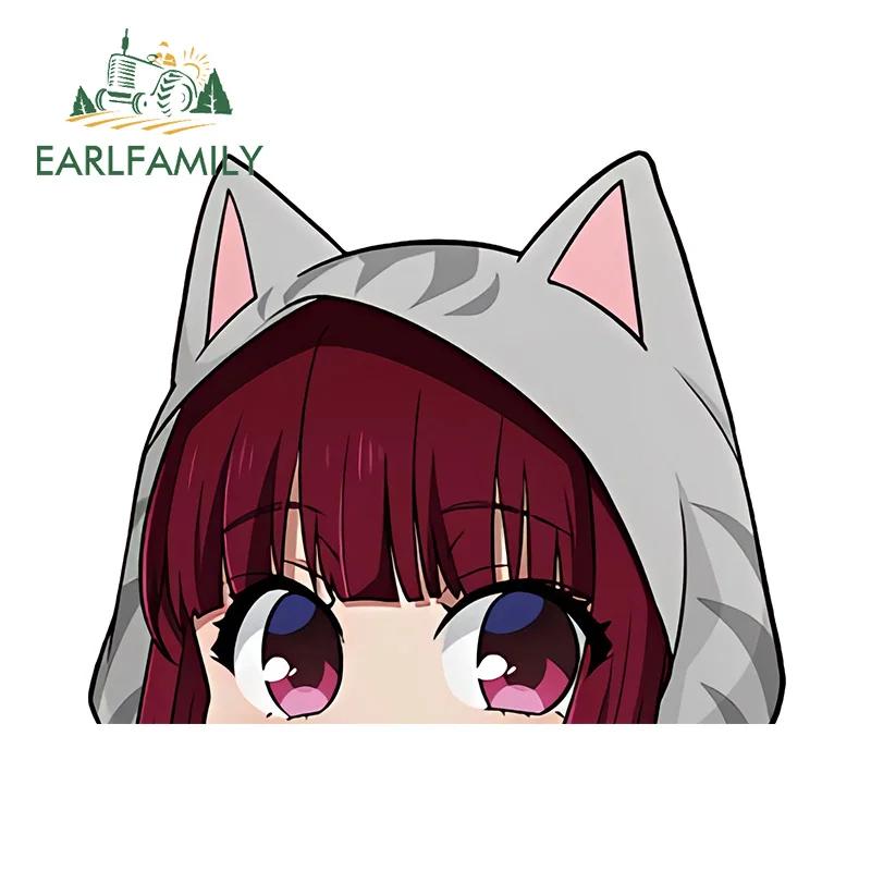 EARLFAMILY 13cm x 10.7cm Arima Kana Chibi Peek Decals Die Cut Cat Ear Hat Eyes Original Accessories JDM Car Stickers Decor