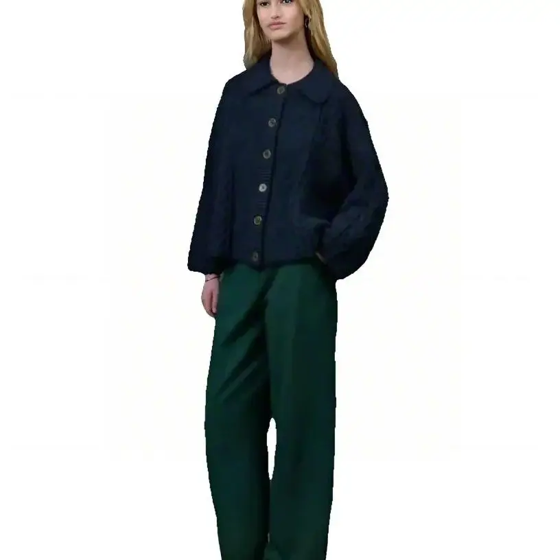 

【Gift Free】2025 Autumn Winter Vintage Daisy Cape-Style Cable Knit Sweater with Peter Pan Collar Loose Drop-Shoulder Pullover