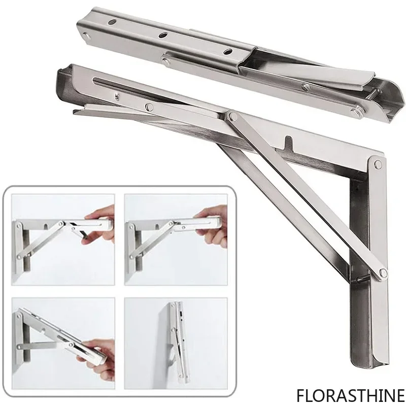 6-20'' Folding Shelf Brackets Max. Load 440lb, Heavy Duty Stainless Wall Steel Mounted Shelf Bracket Space Saving, Pack of 2