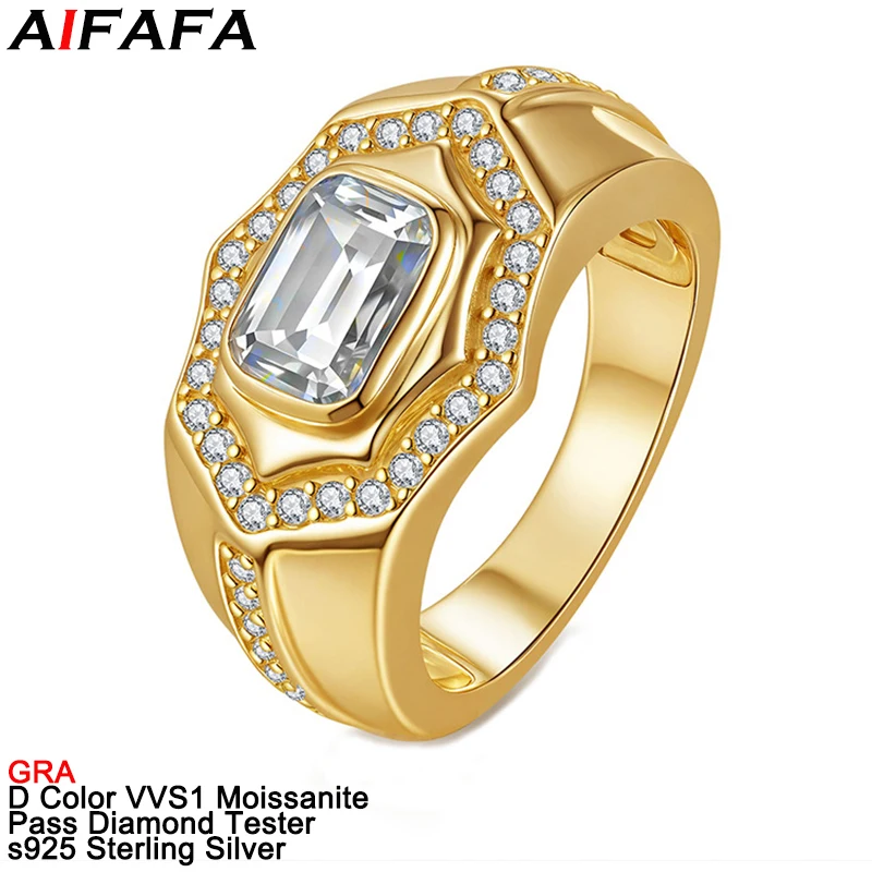 2 Carat Radiant Cut Moissanite Diamond Rings for Men High Quality Shiny s925 Silver Moissanita Gemstone Finger Ring Fine Jewelry
