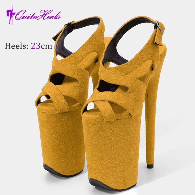 23CM High Heels Hot Hand-Made Suede Sexy Women'S Pole Shoes Stripper Heels Platform High Heel Sandals