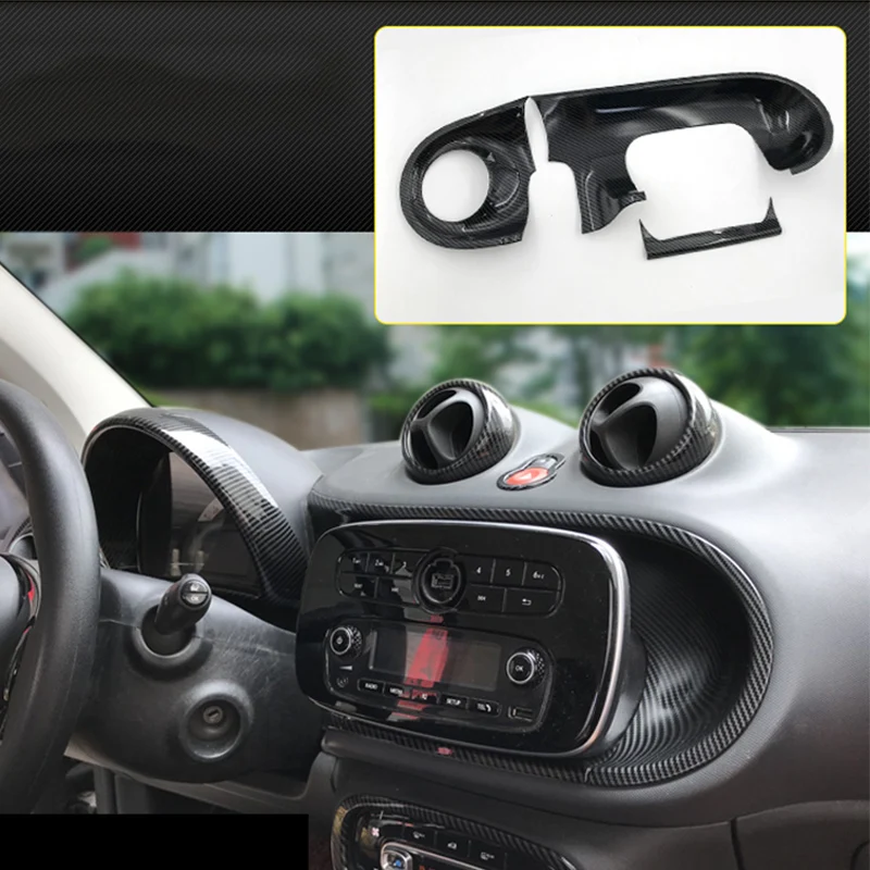 Interior Central Control Gear Shift Panel ABS Carbon Stickers Modification Parts For Smart Fortwo Forfour 453 Car Accessories