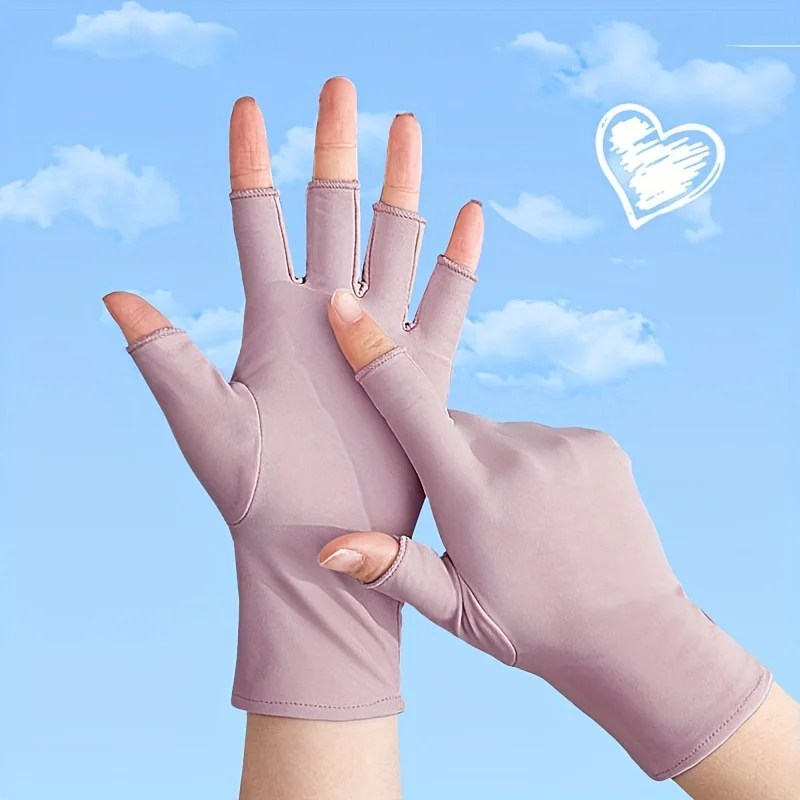 Half Finger Ice Silk Gloves Are UV Resistant and Maintain Simple Protection. Women's Thin Half Finger Sun Protection Gloves