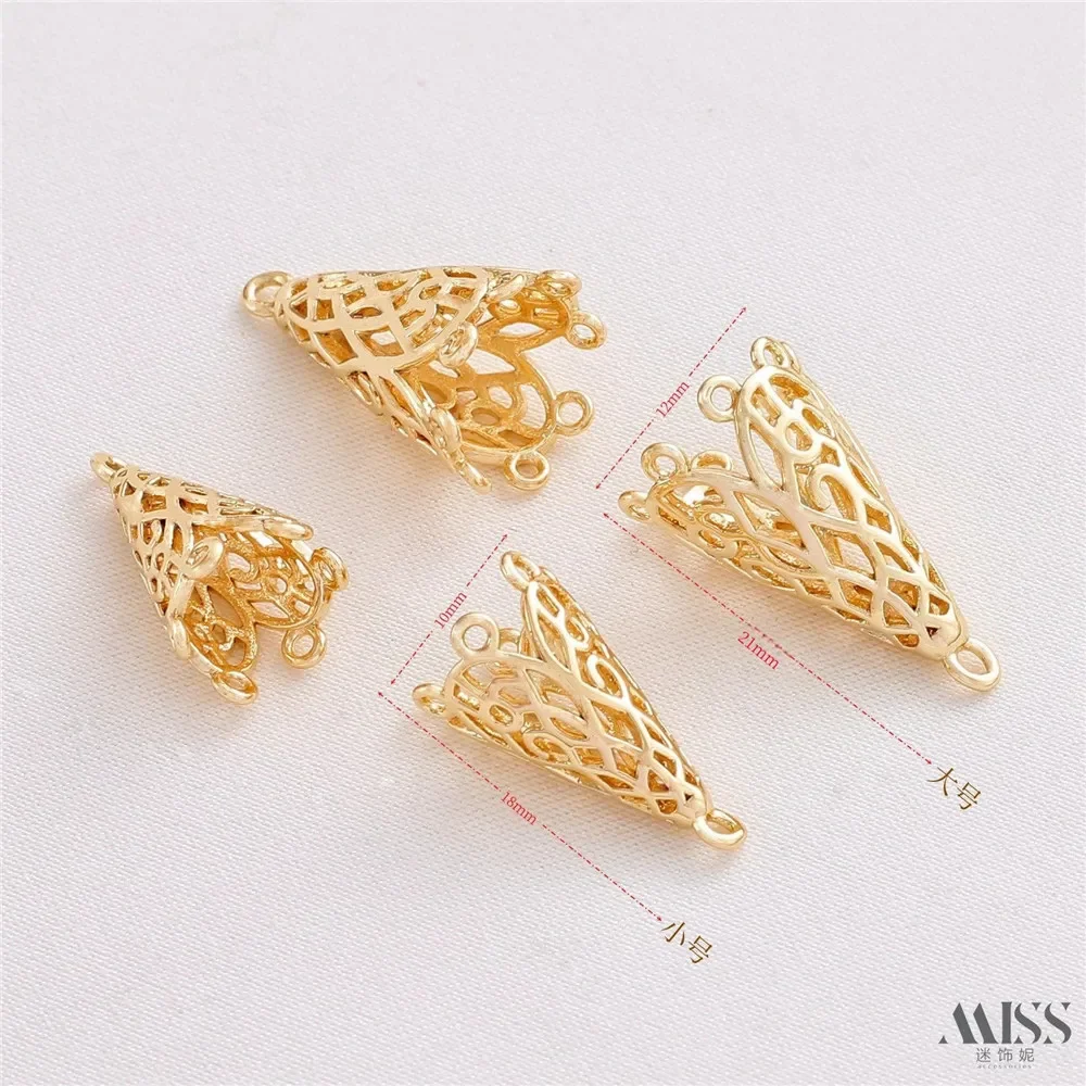 

14K Gold-wrapped Hollow Conical Fringed Hat Flower Tray Pendant with Pendant DIY Necklace Ear Hanging Jewelry Accessories