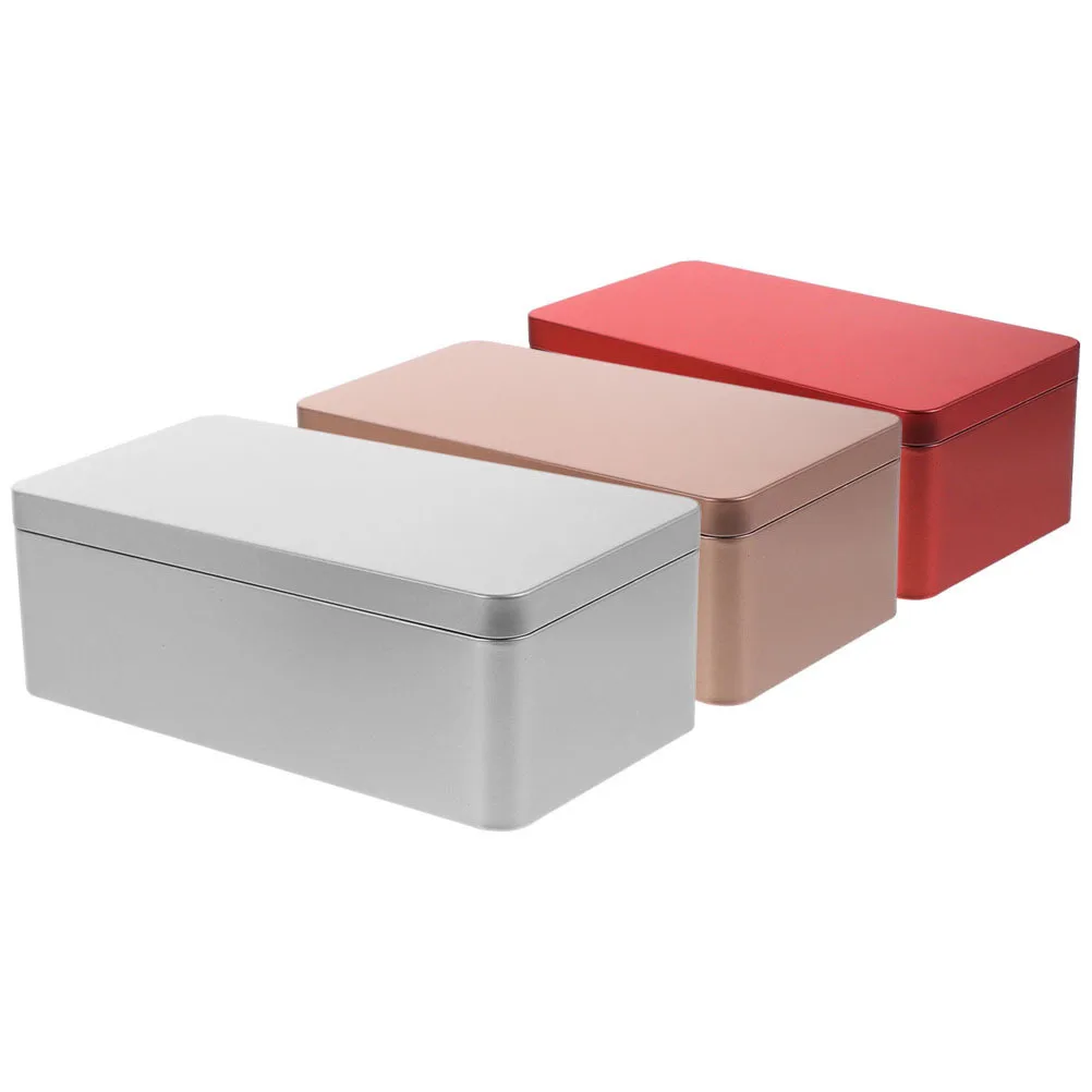 

3Pcs Metal Tinplate Storage Boxes Rectangular Portable Organizer Small Containers Candy Paper Clips Desk Office Storage