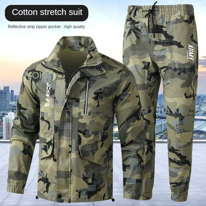 Spring And Autumn Camouflage Labor Protection Clothing Casual Outdoor Welding Machine Repair Work Clothes Elastic Cotton Cloth