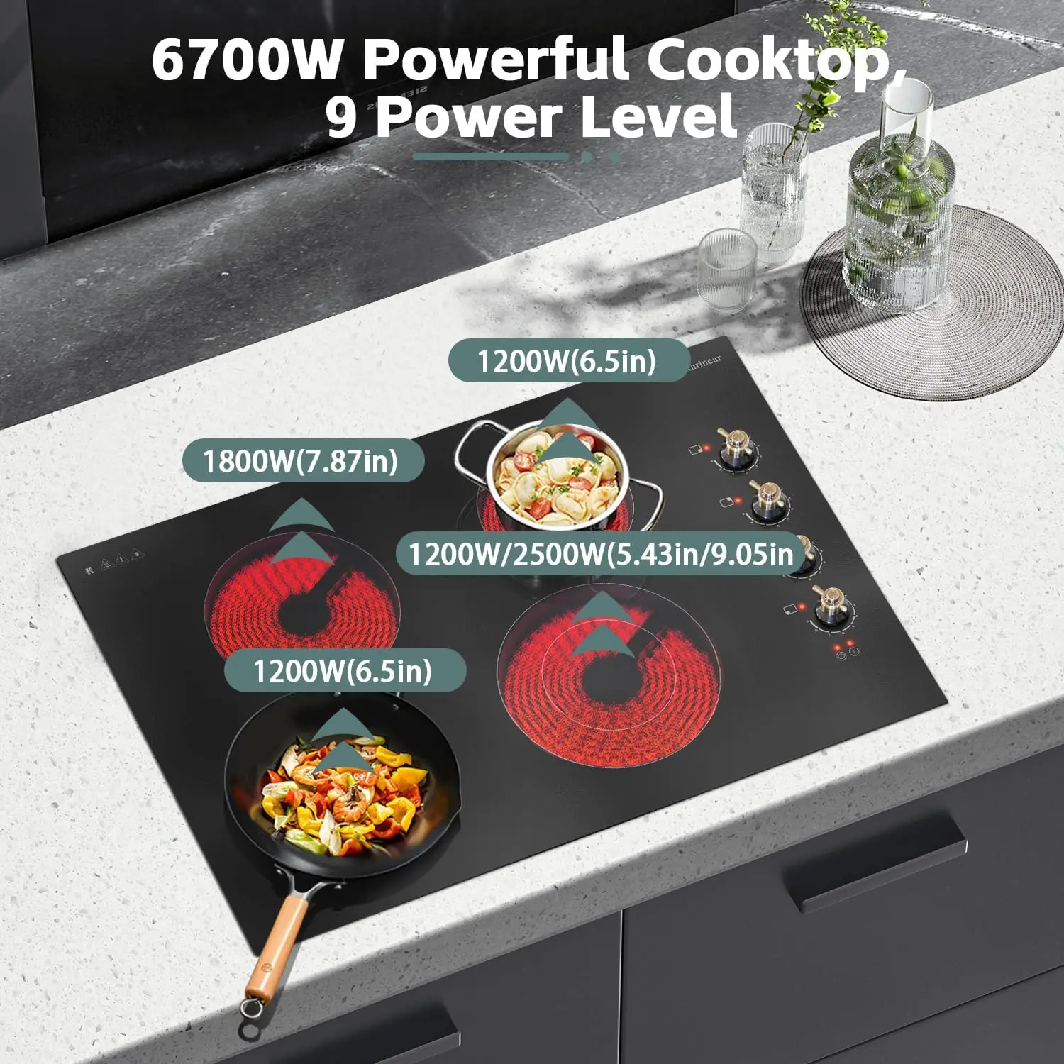 موقد سيراميك كهربائي من نوع Karinear ، تحكم في المقبض ، سلك صلب ، مقبض ذهبي ، 30 "، 4 شعلات ، من من من نوع ww ، من-