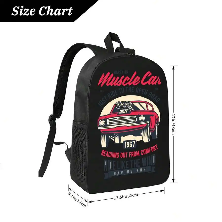 

Mens Large Capacity Waterproof Casual Backpack With Muscle Car Print Adjustable Shoulder Straps