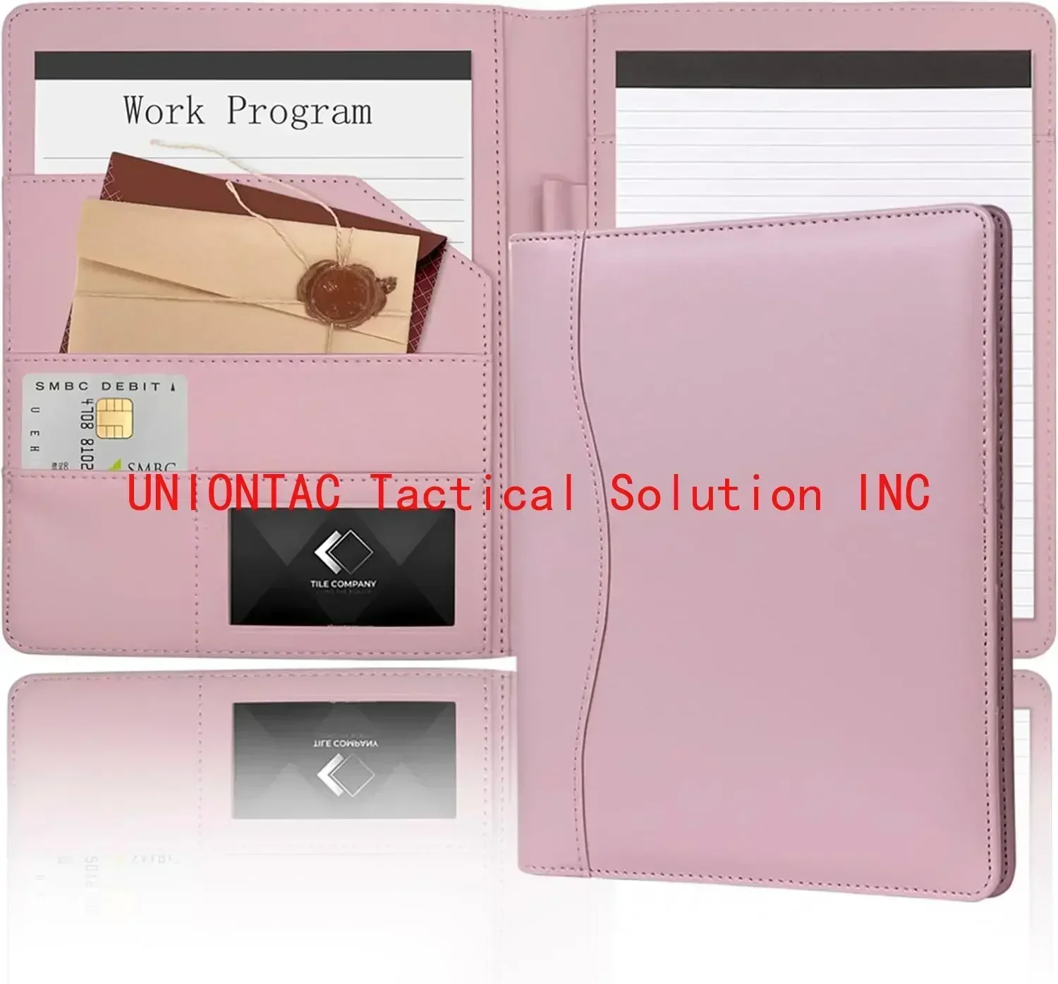 Leather Portfolio Binder 5 x 8, Mini Soft Leather Padfolio A5 Business Binder Legal Writing Pad Junior Size Document Organizer for Present Gift Kid Men Women Pink