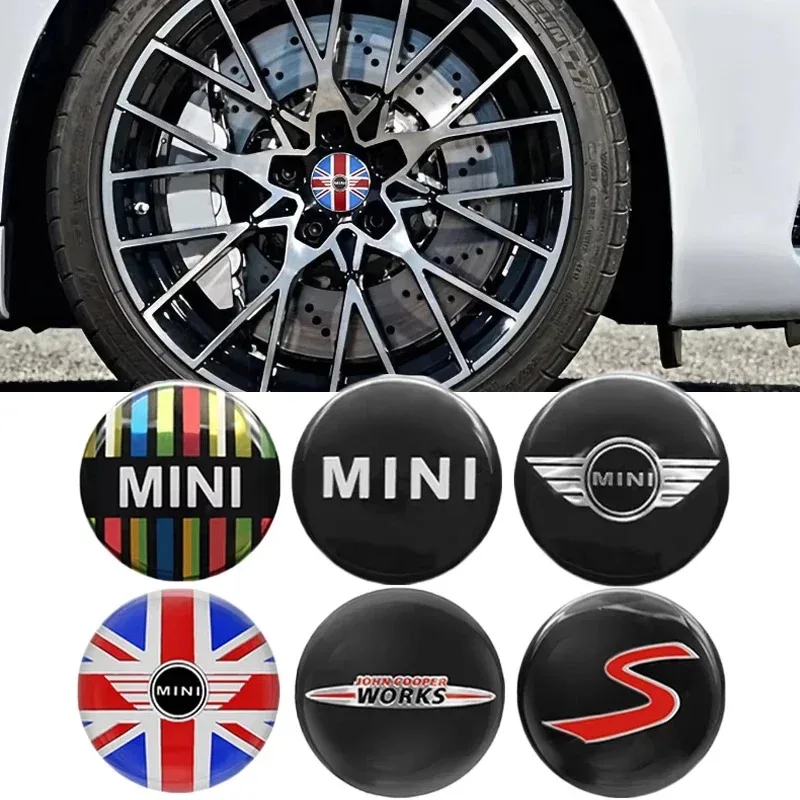 

4 шт. наклейки на центра колеса автомобиля, наклейки на ступицу для Mini Cooper JCW R50 R52 R53 R56 R57 R58 R60 MINI CLUBMAN COUNTRYMAN, аксессуары