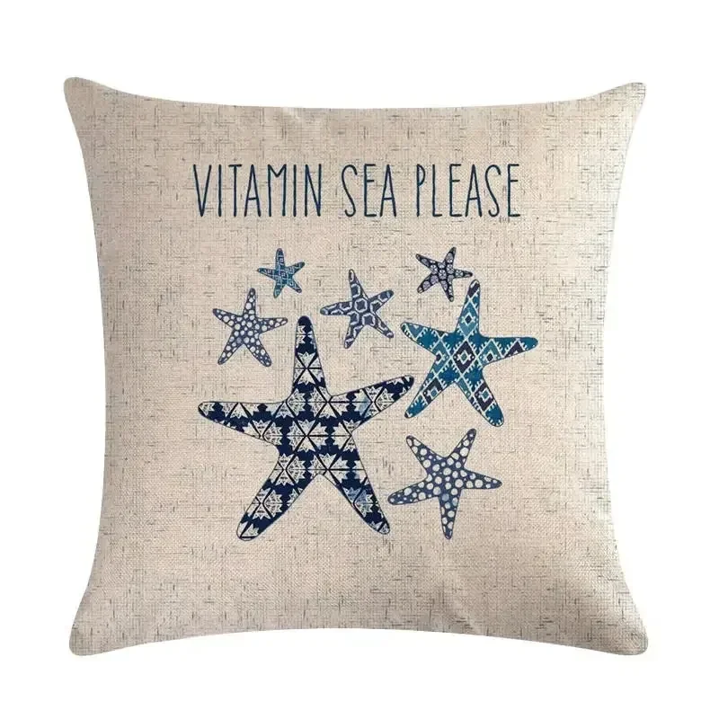 Navigation Nautical Throw Pillow Cover Beach Anchor Cushion Cover Fish  Linen Decoration Life buoy Pillowcase 45x45cm
