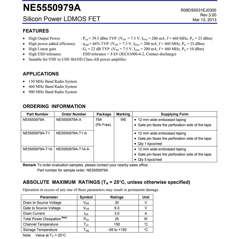 NE5550979 79A Silício Power LDMOS FET 100% NOVO original