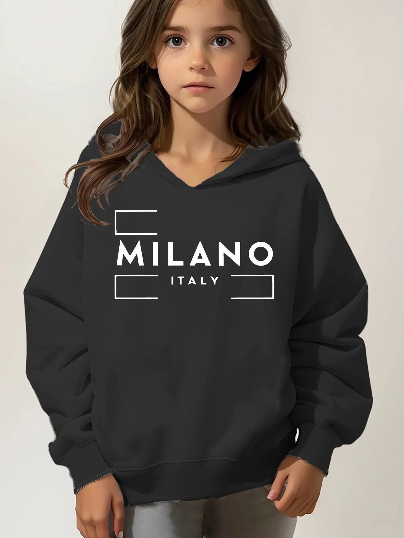 Milan Italian Printed Hoodies Girls Long Sleeved Hoodie Suitable for Spring and Autumn Comfortable Hoodie for Girls Sweatshirts