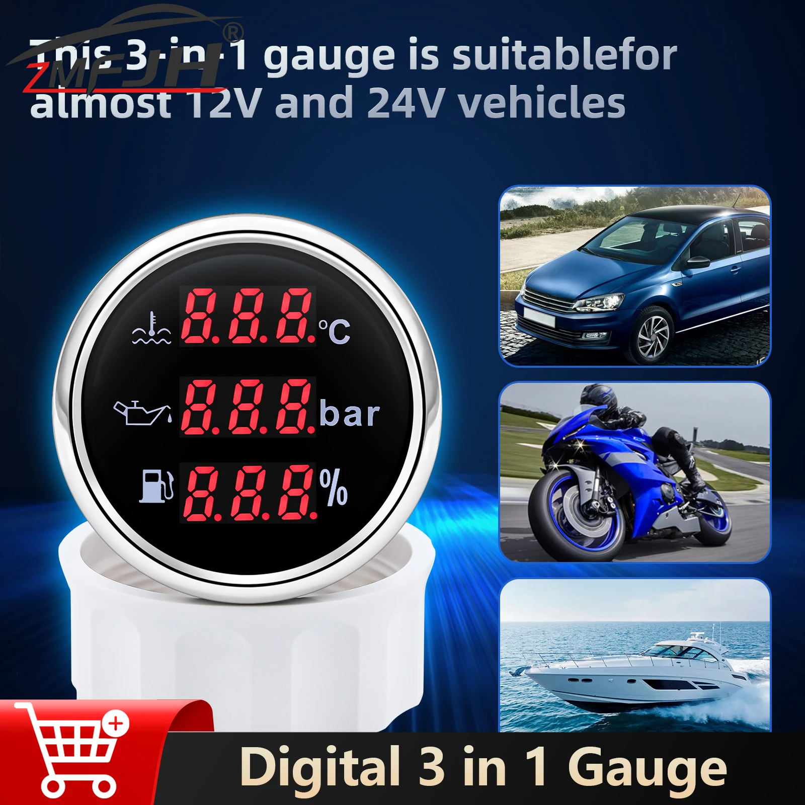 

52 мм цифровой датчик температуры воды + масляный пресс + датчик уровня топлива 3 в 1 Многофункциональный водонепроницаемый датчик для автомобиля, морской лодки 12 В 24 В