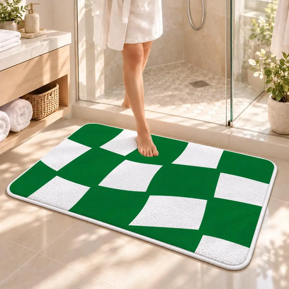 Space Distortion Grid Diagram Floor Mat Flannel Rug Soft Non Slip Washable Door Mat for Bathroom Bedroom Kitchen Home Decor