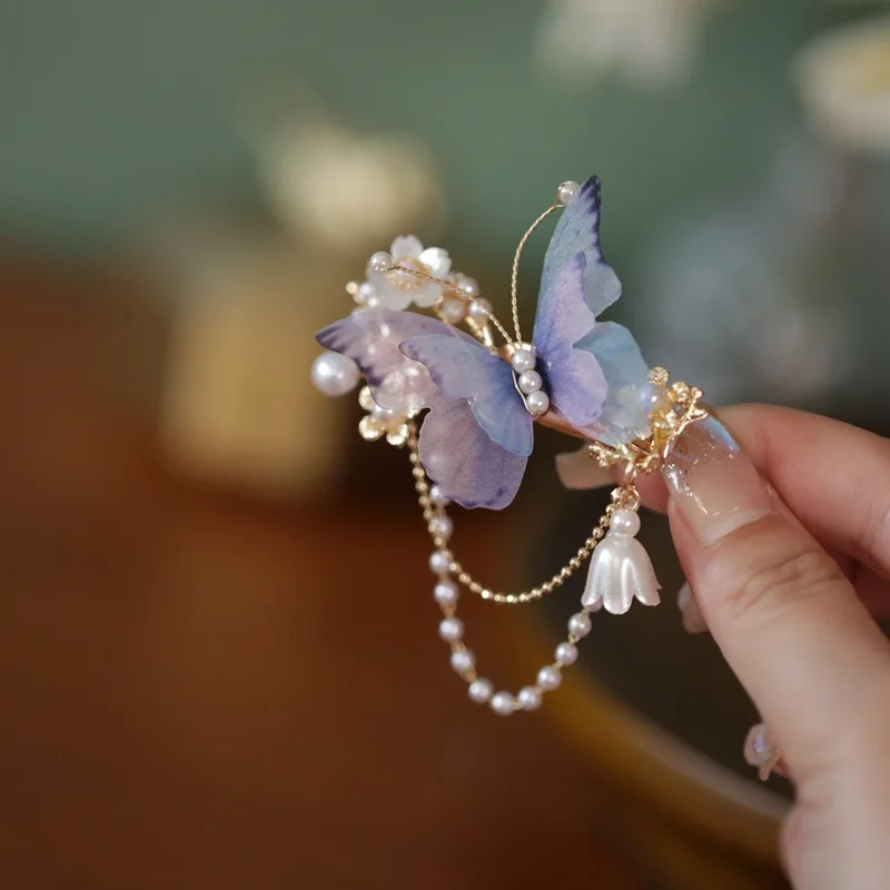 Bridal girls Crystal Pearl Butterfly Hair Clip Floral Style Barrette Bride Hair Jewelry Bridesmaid Wedding Hair Accessories