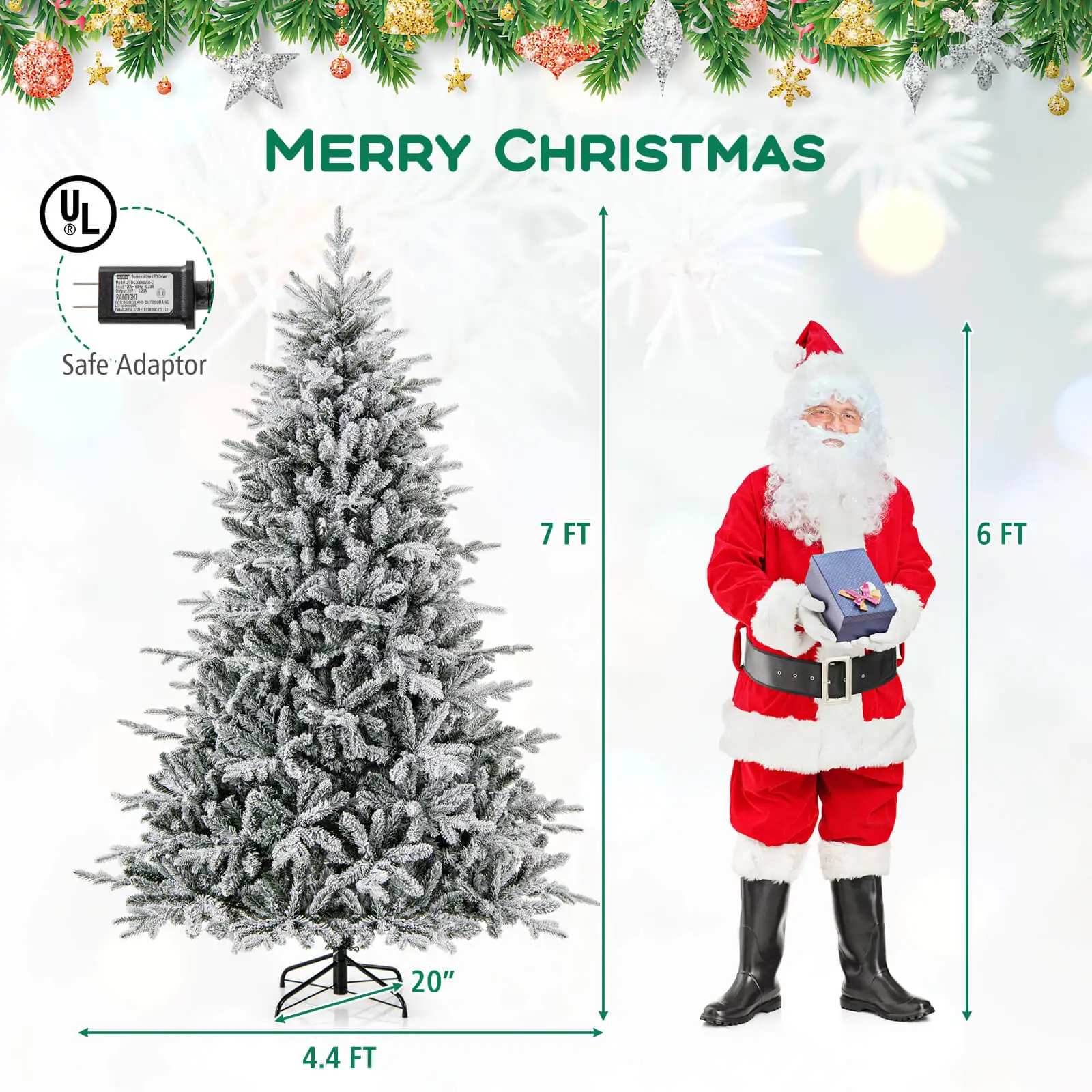 7 FT Flocked Christmas Tree with 8 Lighting Modes 350 Multi-Color LED Lights