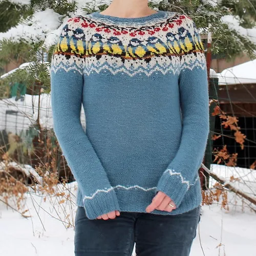 Women Sweater Round Neck Long Sleeve Crochet Knit Pullover Sweater Geometric Pattern Patchwork Color Knit Top Winter Sweater