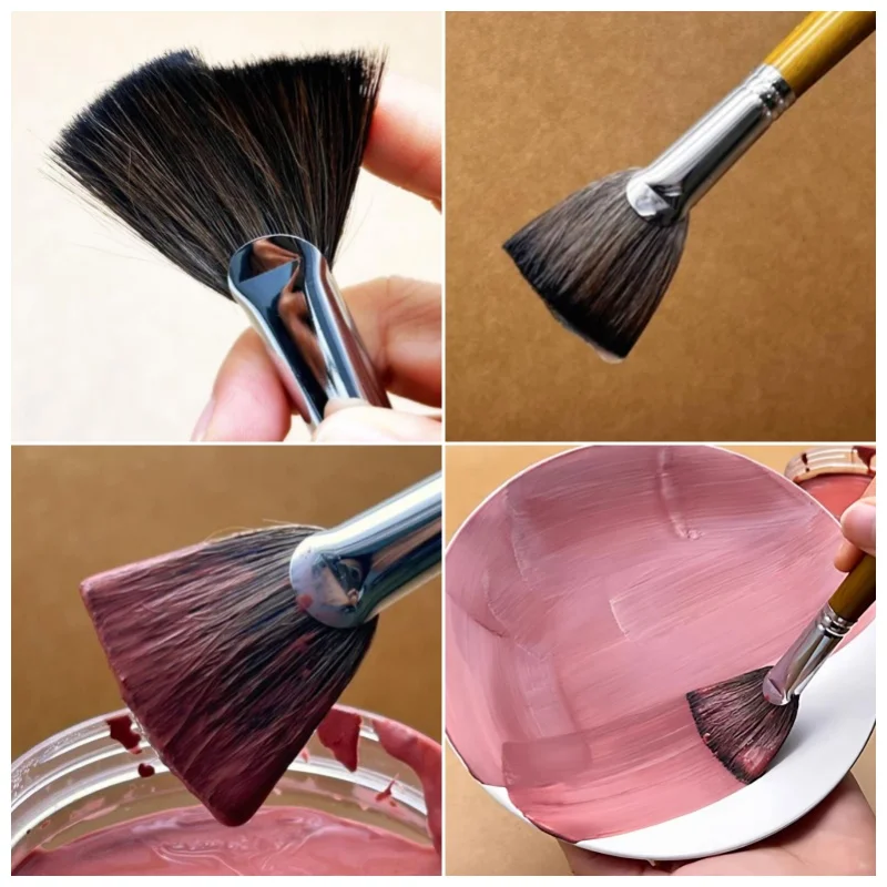 10Pcs Pottery Glaze Brushes Set Soft Fan-shaped Brushes with Long Wooden Handle for Ceramic Painting Coloring & Hydration - view 6