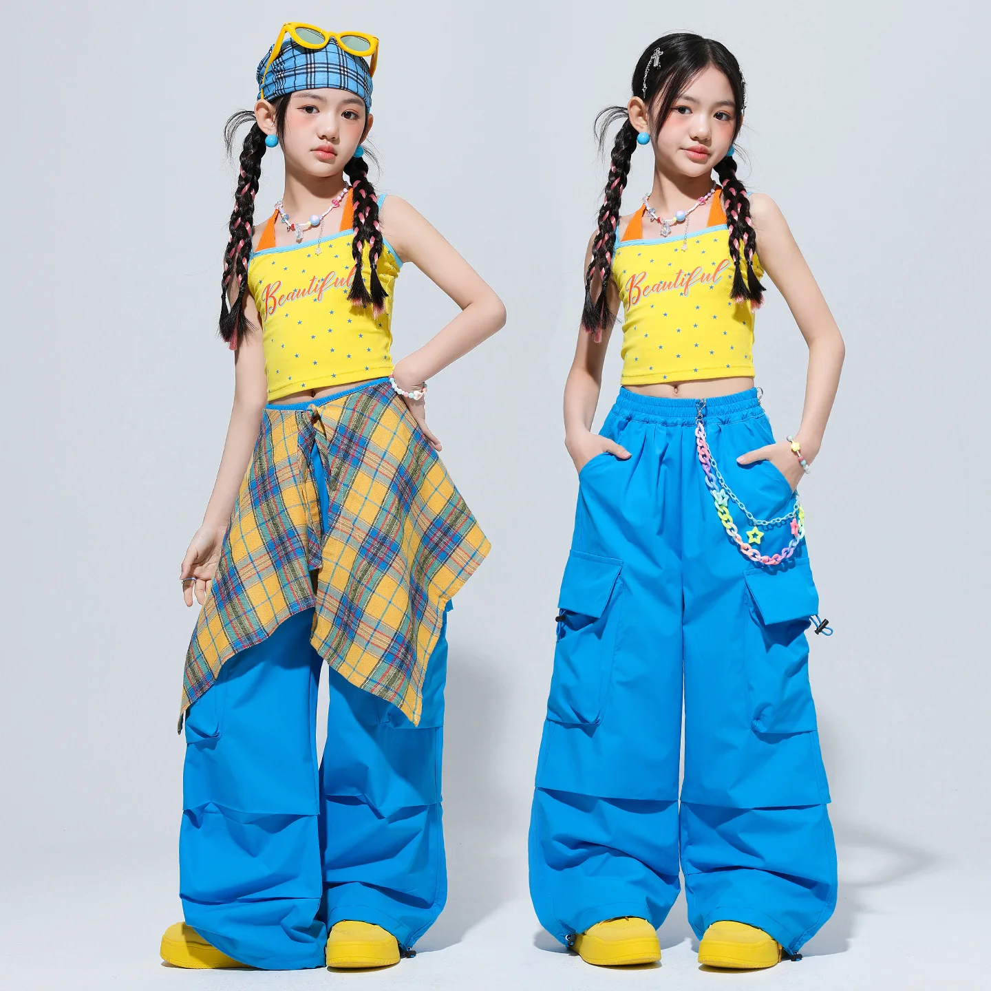 New Girls K-pop Wear Outfits Crop Tank Top Pants Hip Hop Costume Kids Streetwear Child Jazz Girl Group Street Dance Clothes  123