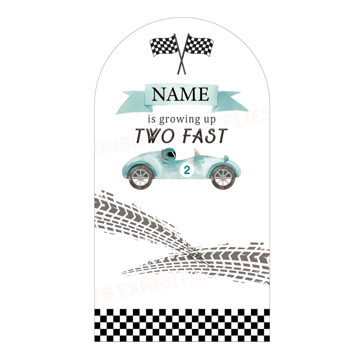 Two Fast Racing Car Arch Backdrop Race Car Baby Boy Shower Photography 1st 2nd Birthday Party Decor Custom Name Elastic Fabric
