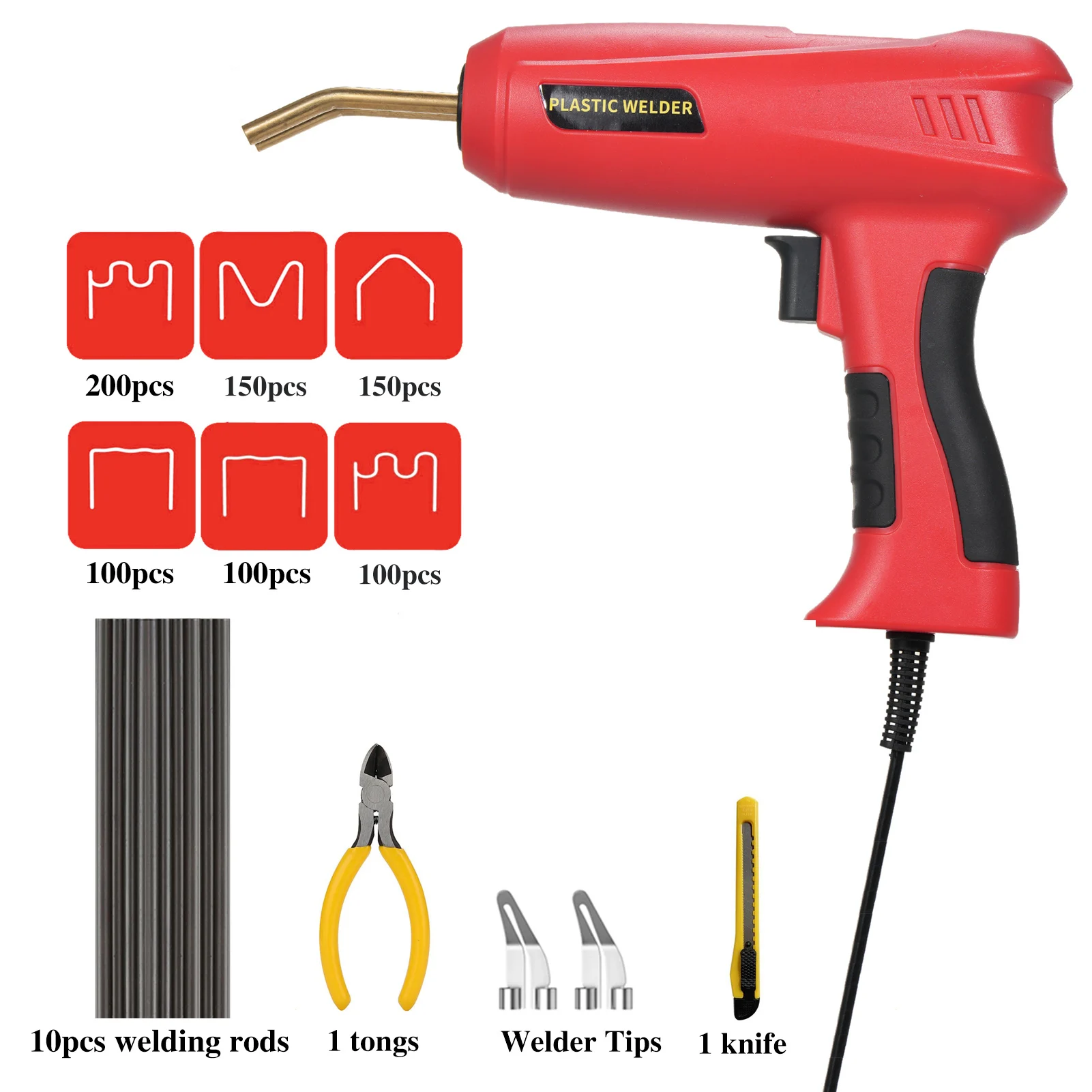 150W Plastic Welder 2 in 1 Handheld Hot Stapler Machine 800PCS Hot Stapler 10pcs PP Plastic Welding Rods Plier Bumper Repair Kit