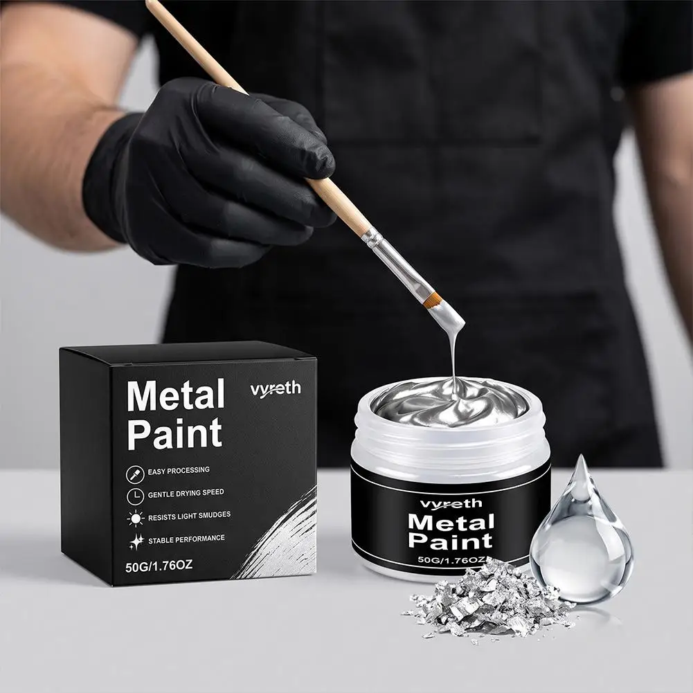 Silver Metal Paint Water Base Non Fading Coating Easy Apply Golden Lacquer Outdoor Repair Iron gate railing Anti Rust Finish