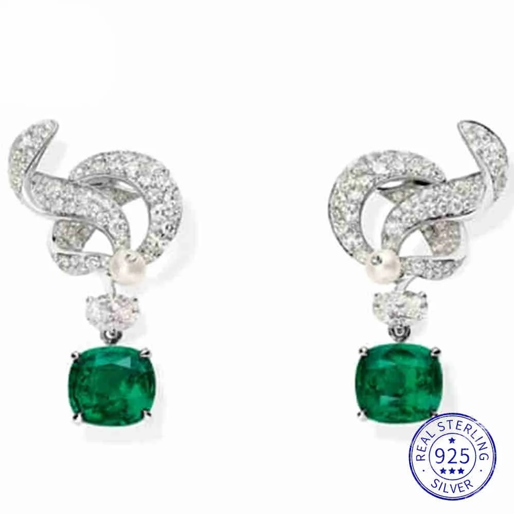 

S925 Sterling Silver Earrings for Women with Lab-Created Sapphires, Emeralds, Pearls and High-Carbon Diamonds - Premium Jewelry