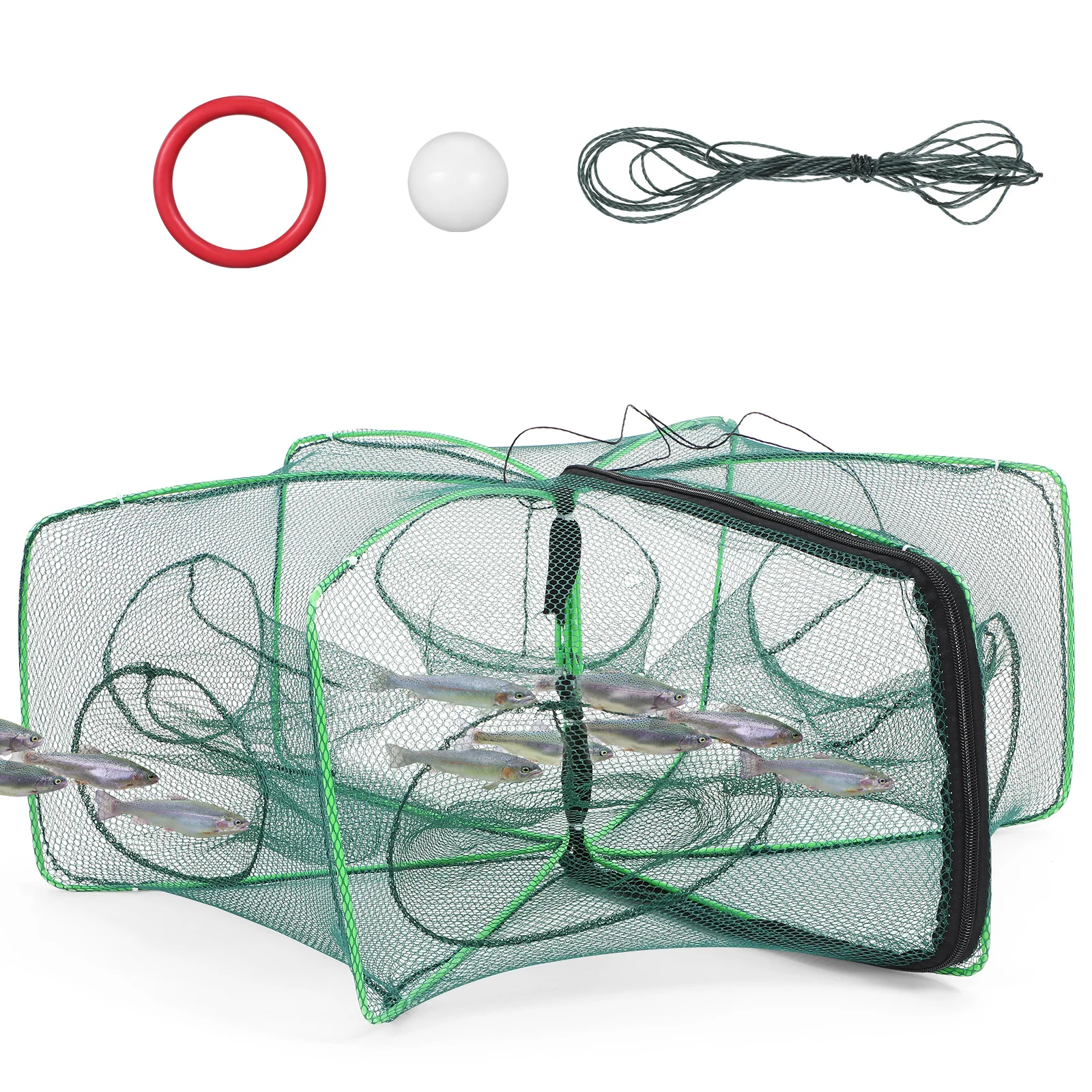

6-Hole Foldable Fishing Trap Net for Prawn Minnow Crawfish - Quick-Collapse Design with Fine Mesh - Ideal for Portable Fishing