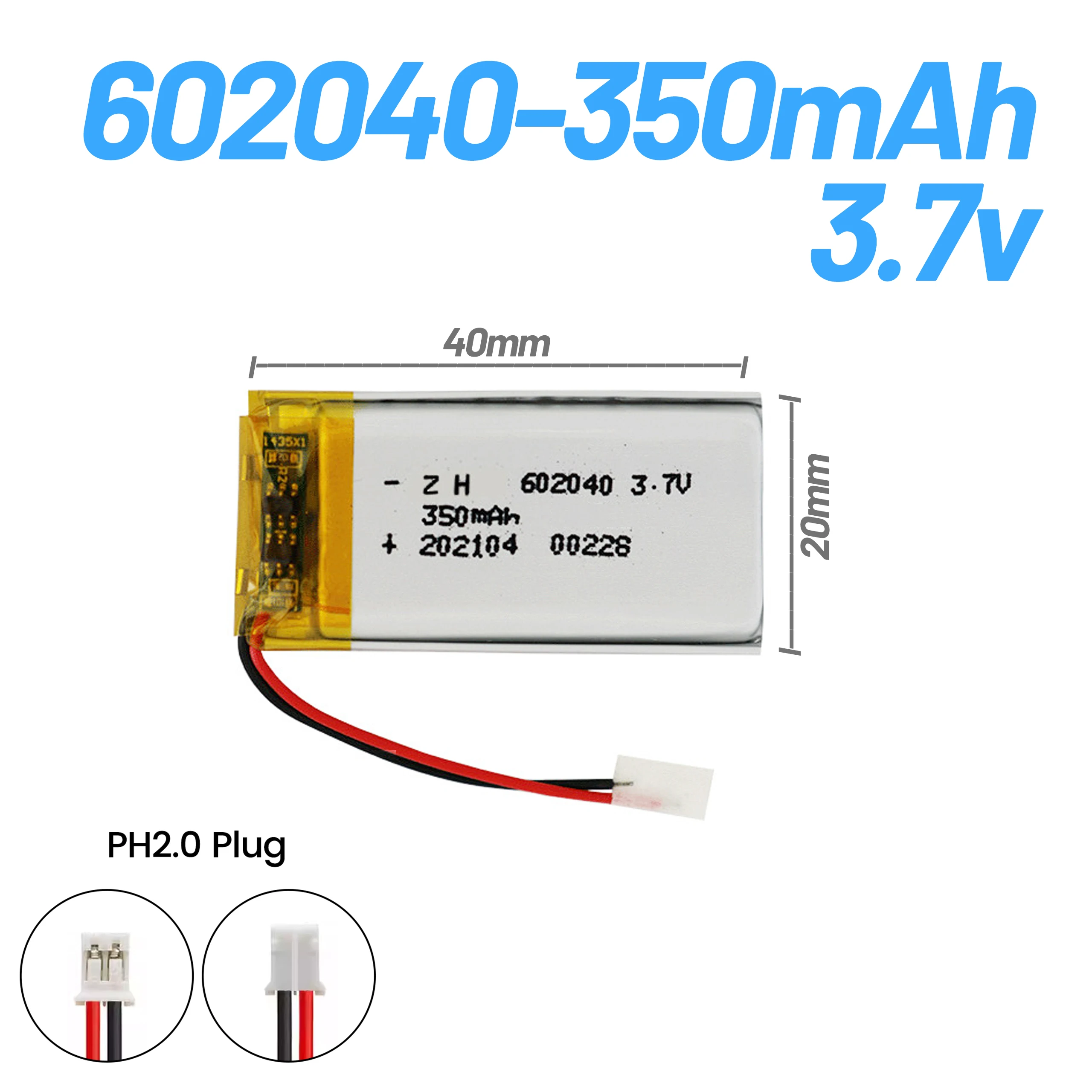 1-20PCS 602040 3.7V 350mAh Lithium Polymer Li-ion Rechargeable Batteries for MP3 MP4 Headphone Cell Electric Toothbrushes