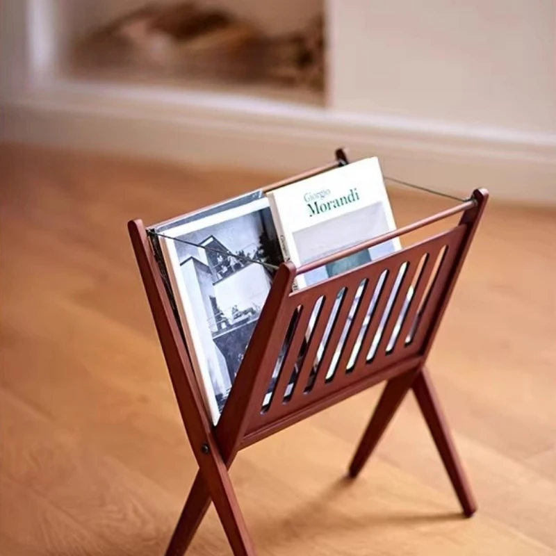 

Wood X-Design Magazine Racks Mid-Century Foldable Bookcase Space-Saving Bedside Storage Organizer Apartment Living Room Decor