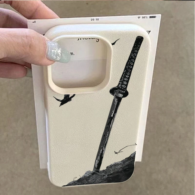 Espada preta criativa lichee padrão silicone caso de telefone para iphone 17 16 15 14 13 12 11 pro max xs xr 16e 17 ar 16 plus capa