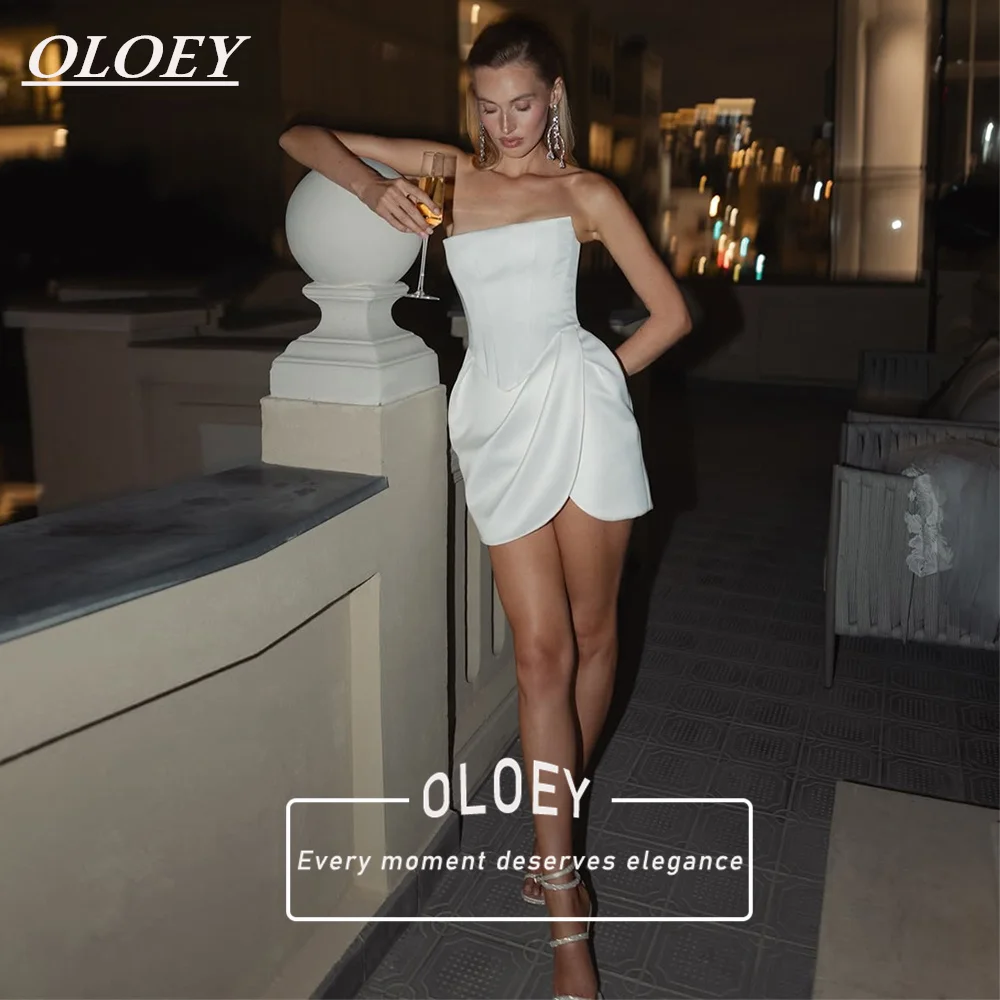 

Простое короткое свадебное платье OLOEY без бретелек, плиссированное, из мягкого атласа, мини-платье-русалка, свадебное платье на заказ с кружевной шнуровкой, Robe De Mariage
