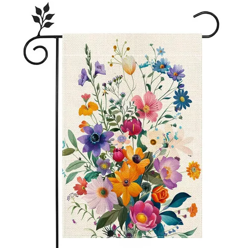 Spring Colorful Floral Garden Flag for Outside 12x18 Inch Double Sided Burlap... VVL YYX EEZ